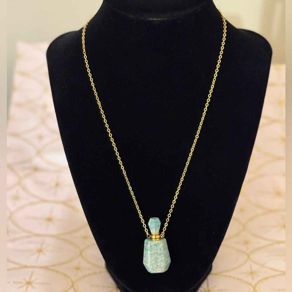 Amazonite gemstone perfume bottle necklace